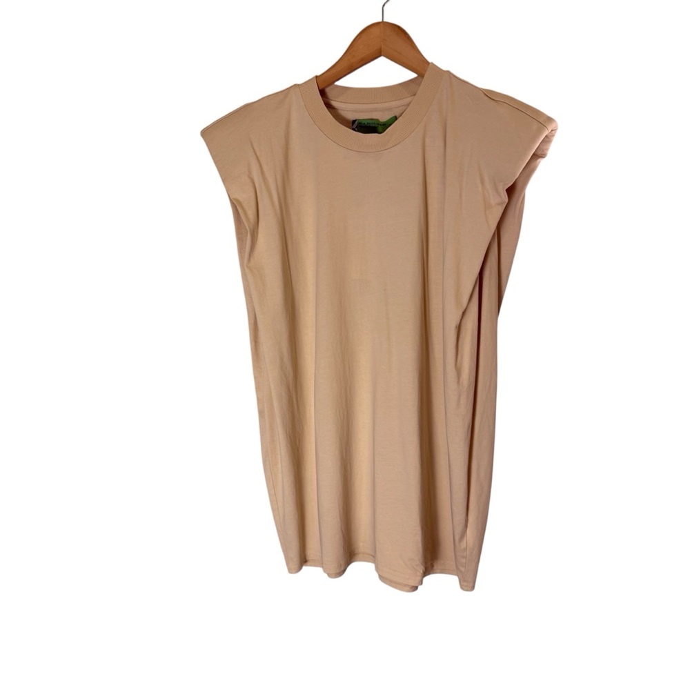 Women’s Sandrine Rose Tan Oversized Sleeveless Retro Muscle Tee sz L